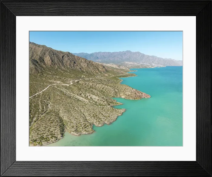 Framed Print : Aerial view of the shores of the Potrerillos Lake Dam, Andes Mountains, Lujan de Cuyo, Mendoza, Argentina Framed Print : Aerial view of the shores of the Potrerillos Lake Dam, Andes Mountains, Lujan de Cuyo, Mendoza, Argentina