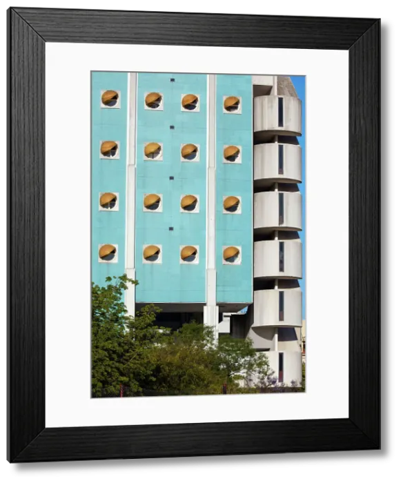 Framed Print : Windows over the main facade of the Hospital Naval Dr. Pedro Mallo designed in brutalist architecture by architect Clorindo Testa, Caballito, Buenos Aires, Argentina Framed Print : Windows over the main facade of the Hospital Naval Dr. Pedro Mallo designed in brutalist architecture by architect Clorindo Testa, Caballito, Buenos Aires, Argentina