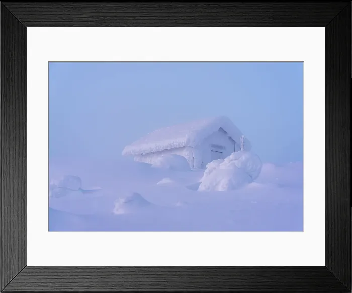 Framed Print : Frozen snowy mountain hut at sunrise, Valtavaara, Ruka, Kuusamo, Lapland, Finland Framed Print : Frozen snowy mountain hut at sunrise, Valtavaara, Ruka, Kuusamo, Lapland, Finland