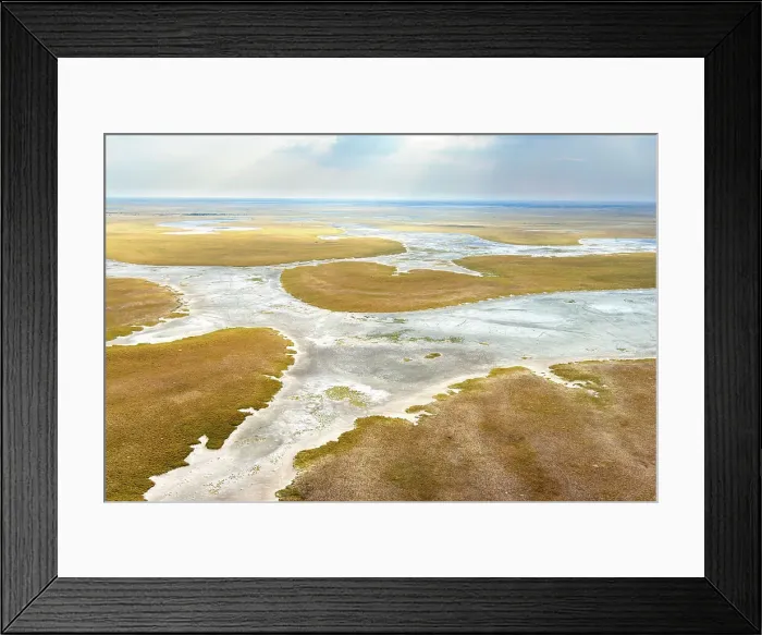 Framed Print : Aerial view of Salt Pans, Makgadikgadi Salt Pans, Botswana Framed Print : Aerial view of Salt Pans, Makgadikgadi Salt Pans, Botswana