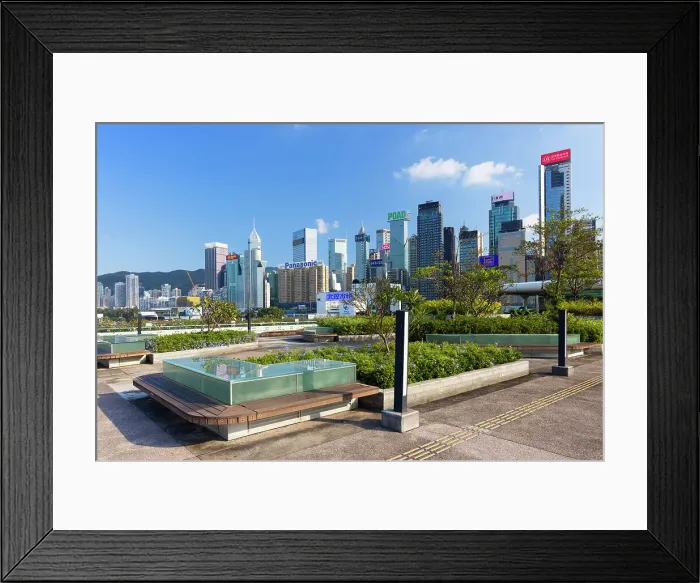 Framed Print : Wan Chai ferry pier rooftop and skyline, Hong Kong Framed Print : Wan Chai ferry pier rooftop and skyline, Hong Kong