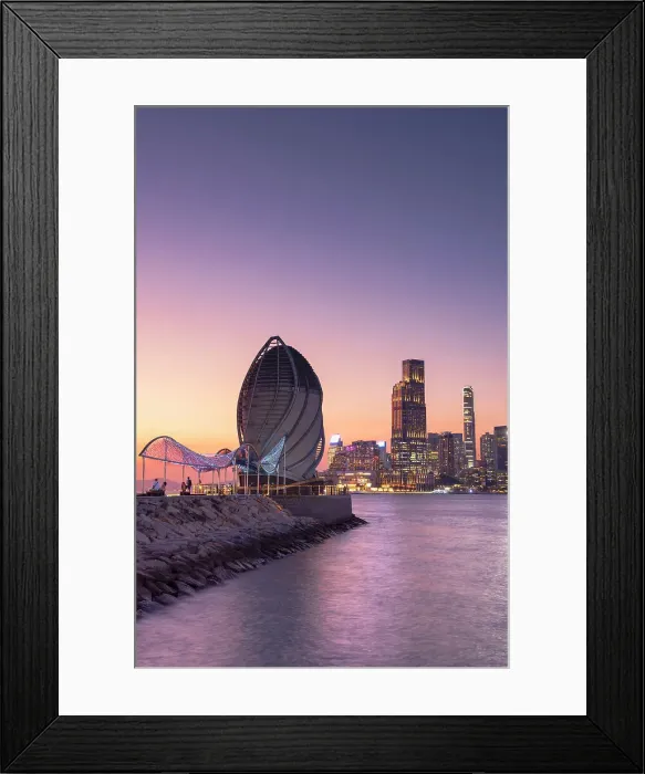 Framed Print : East Coast Park Precinct, Victoria Harbour and Kowloon skyline at sunset, Hong Kong Framed Print : East Coast Park Precinct, Victoria Harbour and Kowloon skyline at sunset, Hong Kong