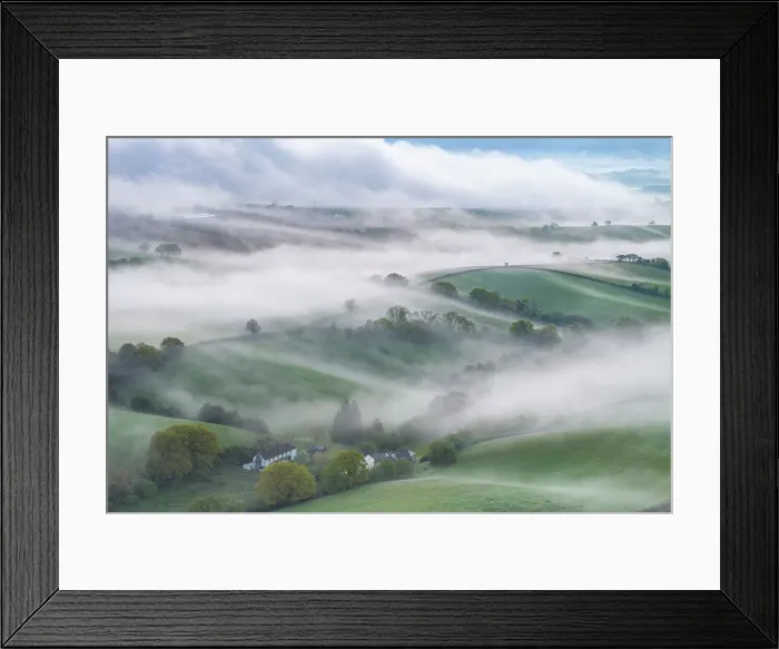Framed Print : Mist shrouded Devonshire countryside at dawn, Crediton, Devon, England. Spring (May) 2024 Framed Print : Mist shrouded Devonshire countryside at dawn, Crediton, Devon, England. Spring (May) 2024