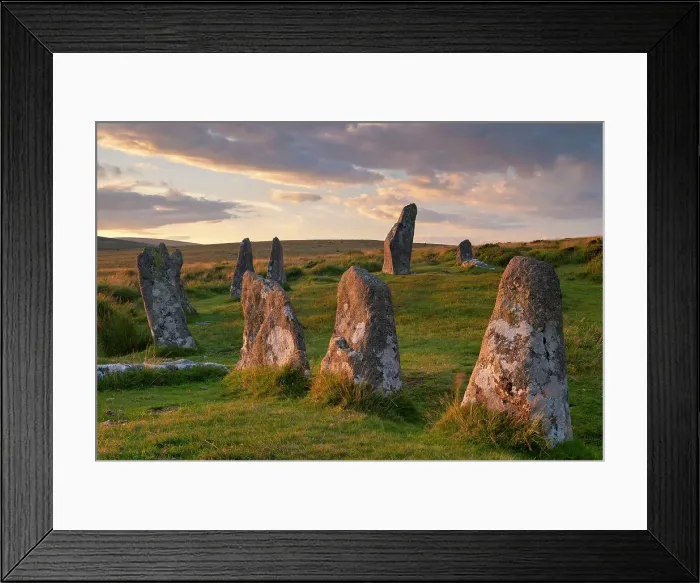 Framed Print : Scorhill megalithic stone circle in Dartmoor National Park, Devon, England. Summer (July) 2017 Framed Print : Scorhill megalithic stone circle in Dartmoor National Park, Devon, England. Summer (July) 2017