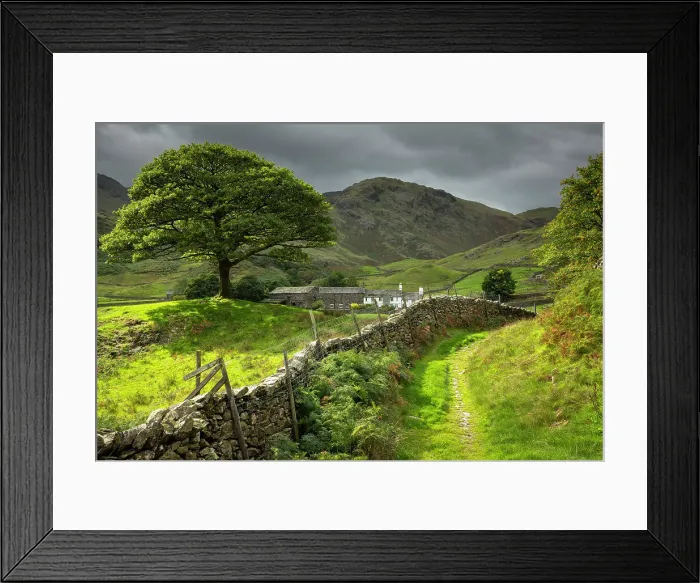 Framed Print : Idyllic farm and countryside view with dry stone wall in the Langdale Valley, Lake District National Park, Cumbria, England. Autumn (September) 2018 Framed Print : Idyllic farm and countryside view with dry stone wall in the Langdale Valley, Lake District National Park, Cumbria, England. Autumn (September) 2018