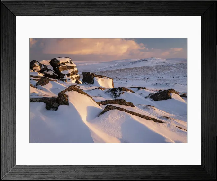 Framed Print : Winter snow at Rowtor in Dartmoor National Park, Devon, England. Winter (February) 2019 Framed Print : Winter snow at Rowtor in Dartmoor National Park, Devon, England. Winter (February) 2019