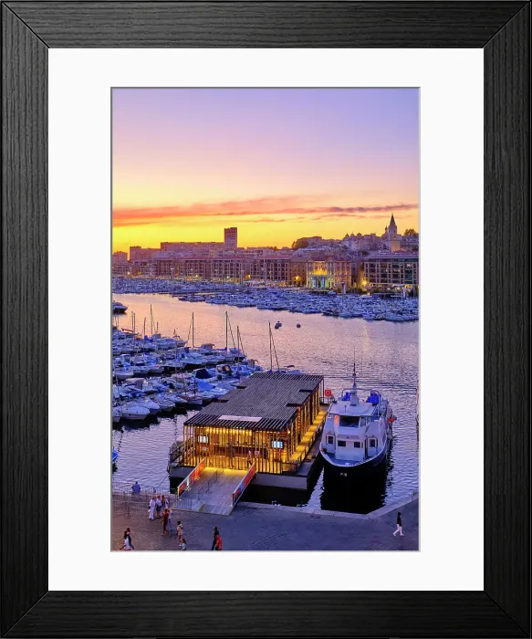 Framed Print : The Old Port (Vieux Port) of Marseille at dusk. The city center of Marseille, Provence-Alpes-Cote d'Azur. France