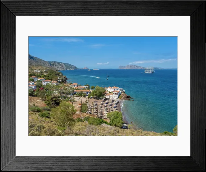Framed Print : Vlichos beach, Hydra Town, Hydra (Ydra), Saronic Islands, Greece