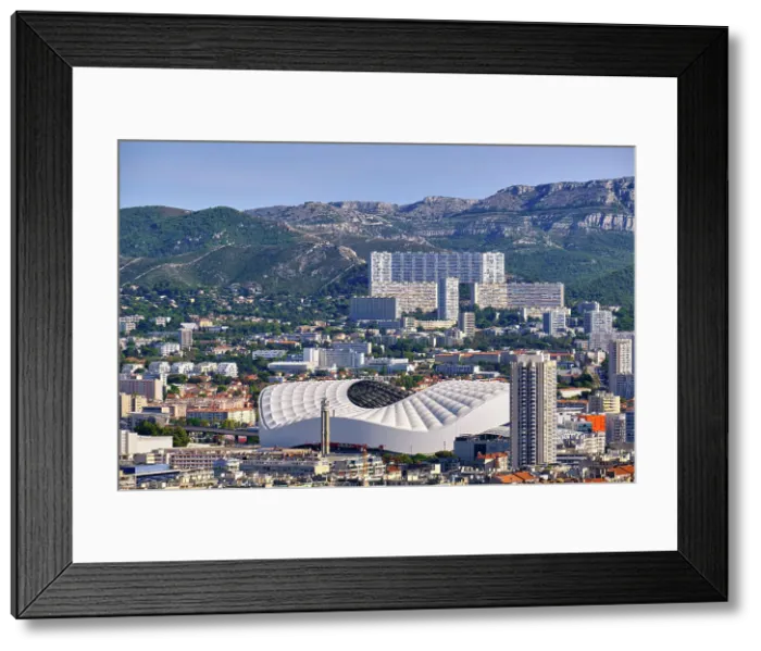 Framed Print : The Velodrome stadium and the district of La Panouse, a large complex of 2, 200 homes called La Rouviere. Marseille, France