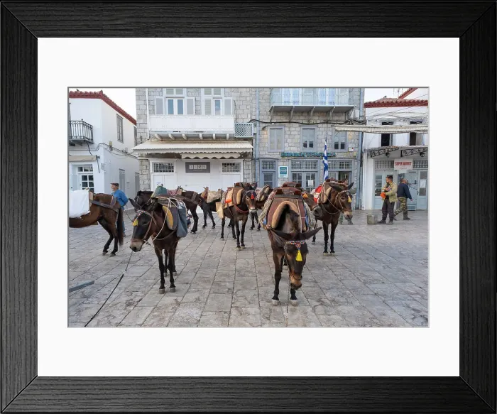 Framed Print : Mules / horses at the Harbour of Hydra Town, Hydra (Ydra), Saronic Islands, Greece Framed Print : Mules / horses at the Harbour of Hydra Town, Hydra (Ydra), Saronic Islands, Greece