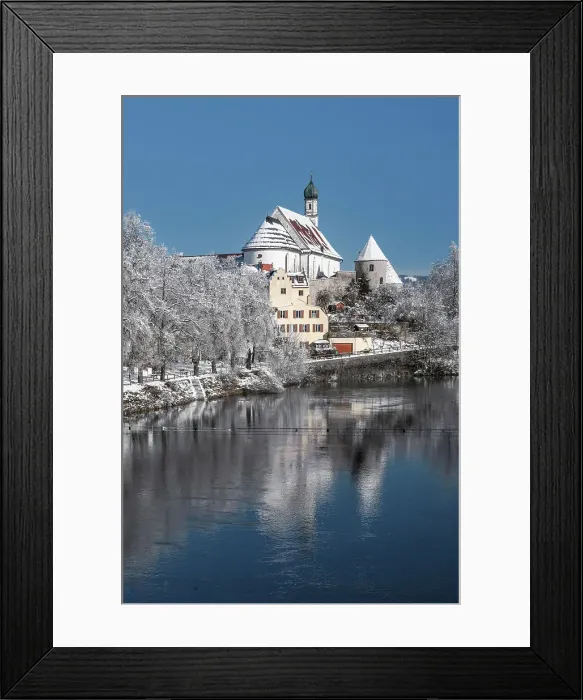 Framed Print : Heilig Geist Spital Church at Lech River, Fussen, Swabia, Bavarian Alps, Bavaria, Germany Framed Print : Heilig Geist Spital Church at Lech River, Fussen, Swabia, Bavarian Alps, Bavaria, Germany