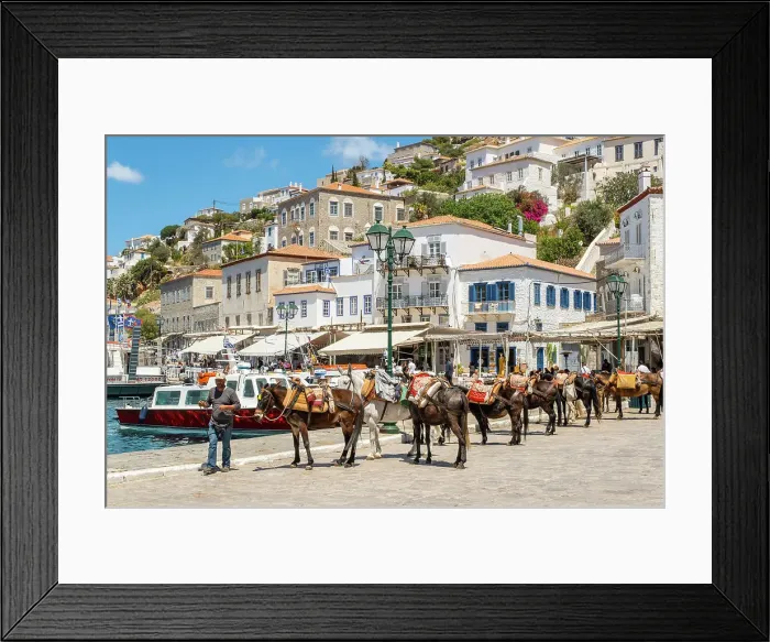Framed Print : Mules / horses at the Harbour of Hydra Town, Hydra (Ydra), Saronic Islands, Greece Framed Print : Mules / horses at the Harbour of Hydra Town, Hydra (Ydra), Saronic Islands, Greece