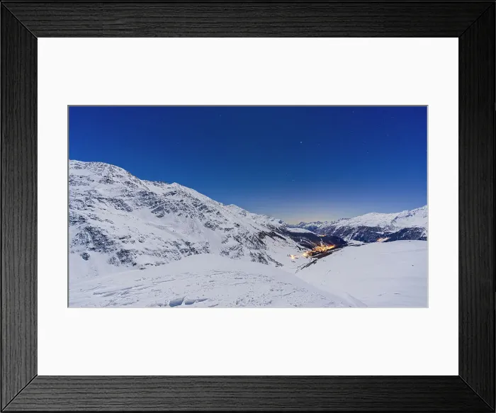 Framed Print : Moonlight over snowcapped mountains surrounding Madesimo on a cold winter night, Valle Spluga, Valtellina, Lombardy, Italy Framed Print : Moonlight over snowcapped mountains surrounding Madesimo on a cold winter night, Valle Spluga, Valtellina, Lombardy, Italy