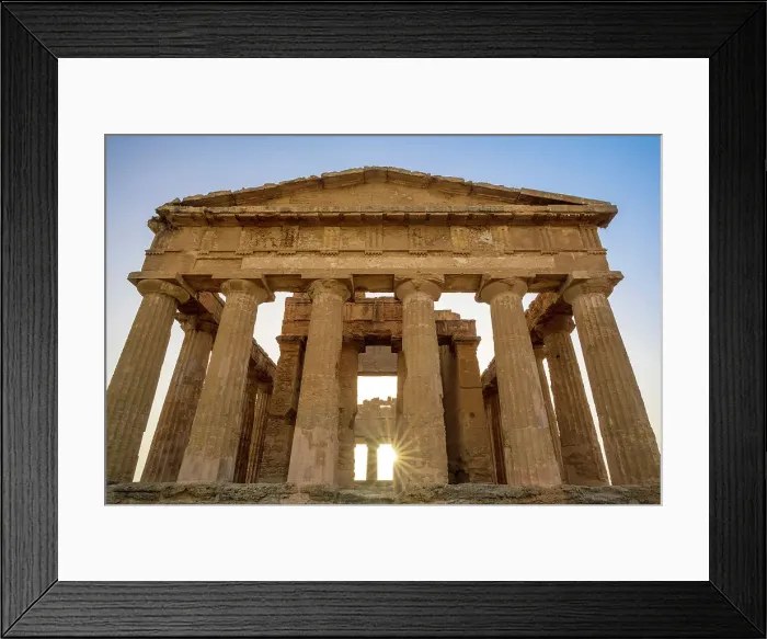 Framed Print : Europe, Italy, Sicily, Agrigento. The Temple of Concordia in the Valley of the Temples at sunset
