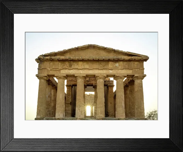 Framed Print : Europe, Italy, Sicily, Agrigento. The Temple of Concordia in the Valley of the Temples at sunset