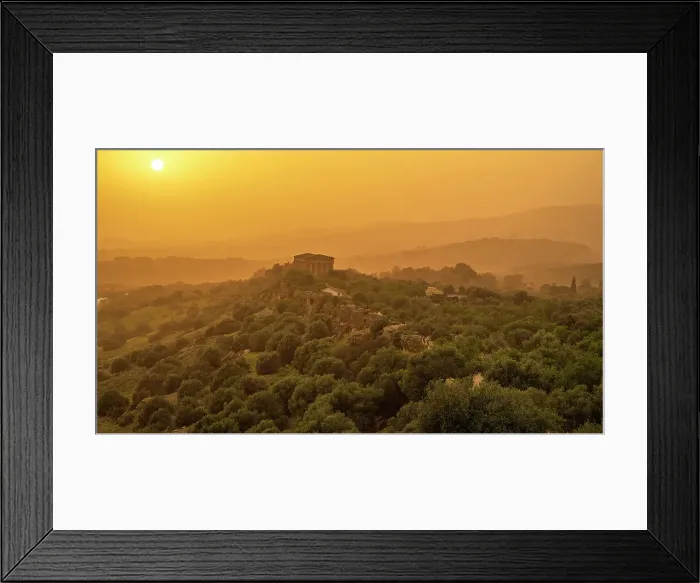 Framed Print : Europe, Italy, Sicily, Agrigento. The Temple of Concordia in the Valley of the Temples at sunset