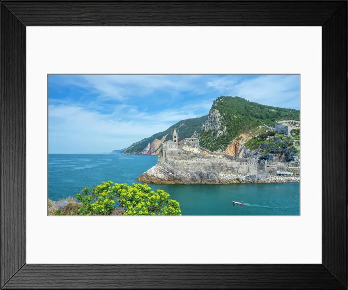 Framed Print : Europe, Italy, Liguria. Portovenere seen from the footpath on Palmaria island Framed Print : Europe, Italy, Liguria. Portovenere seen from the footpath on Palmaria island