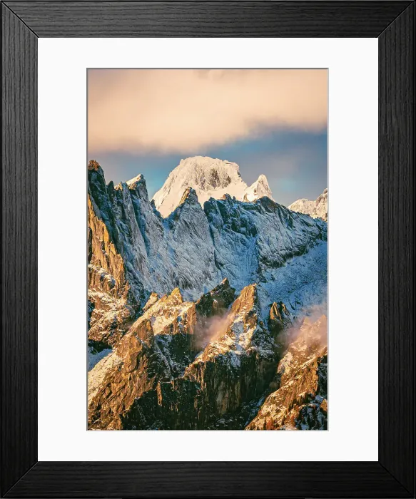 Framed Print : Aerial view of Pizzo Badile and Cavalcorto rock pinnacles at sunset, Valmasino, Lombardy, Italy Framed Print : Aerial view of Pizzo Badile and Cavalcorto rock pinnacles at sunset, Valmasino, Lombardy, Italy