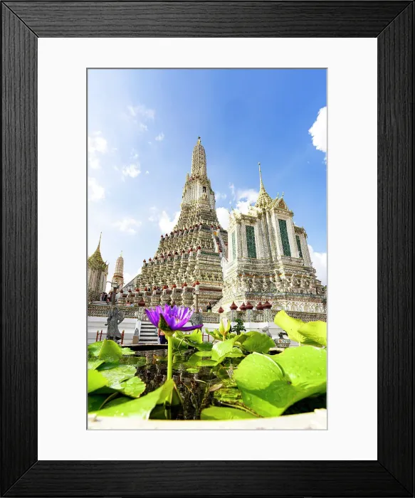 Framed Print : Sun shining over Lotus flowers at Wat Arun Buddhist temple, Bangkok, Thailand Framed Print : Sun shining over Lotus flowers at Wat Arun Buddhist temple, Bangkok, Thailand