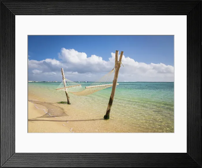 Framed Print : Hammock and tropical beach, La Morne, Mauritius, Africa. Spring (May) 2024 Framed Print : Hammock and tropical beach, La Morne, Mauritius, Africa. Spring (May) 2024
