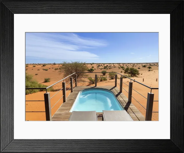 Framed Print : A plung pool looks out to the desert, Bagatelle Kalahari Game Ranch, Namibia, Africa Framed Print : A plung pool looks out to the desert, Bagatelle Kalahari Game Ranch, Namibia, Africa