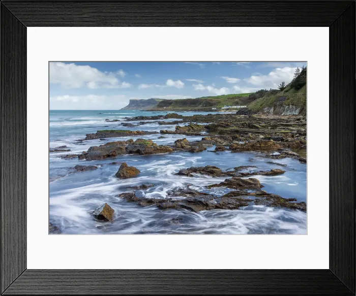 Framed Print : View over rocky ledges towards Fair Head, Ballycastle Beach, Ballycastle, County Antrim, Northern Ireland. Spring (March) 2024 Framed Print : View over rocky ledges towards Fair Head, Ballycastle Beach, Ballycastle, County Antrim, Northern Ireland. Spring (March) 2024