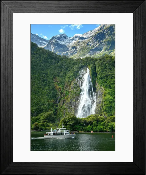 Framed Print : New Zealand; South Island, Fiordland National Park, Milford Sound, UNESCO World Heritage, Bowen Falls Framed Print : New Zealand; South Island, Fiordland National Park, Milford Sound, UNESCO World Heritage, Bowen Falls