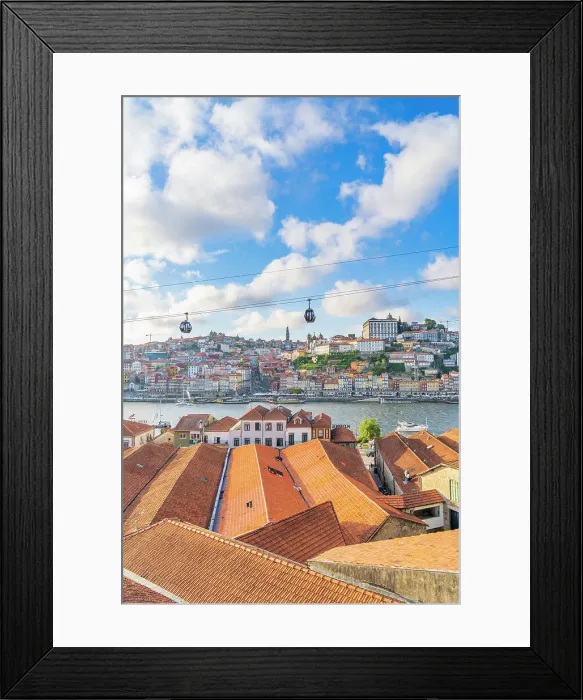 Framed Print : The Gaia Cable Cars Looking towards the old neighbourhood of Ribeira, Porto, Portugal, Europe