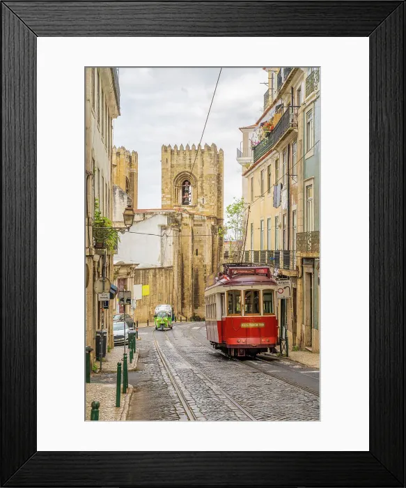 Framed Print : Tram passing Lisbon Cathedral, Lisbon, Portugal, Europe