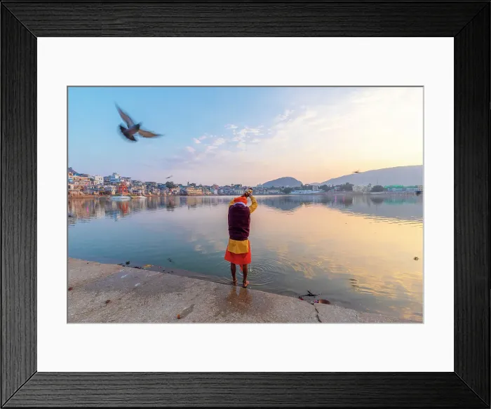 Framed Print : Pilgrim at Pushkar Lake at Sunrise, Pushkar, Rajasthan, India, South Asia Framed Print : Pilgrim at Pushkar Lake at Sunrise, Pushkar, Rajasthan, India, South Asia