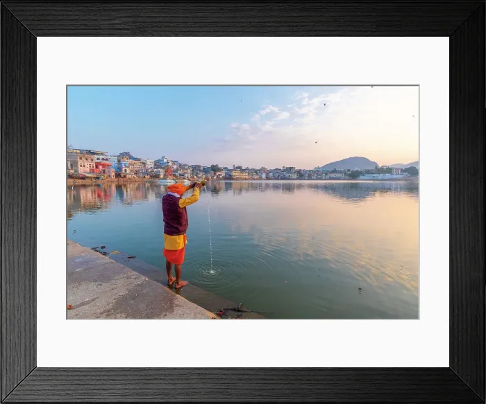 Framed Print : Pilgrim at Pushkar Lake at Sunrise, Pushkar, Rajasthan, India, South Asia Framed Print : Pilgrim at Pushkar Lake at Sunrise, Pushkar, Rajasthan, India, South Asia