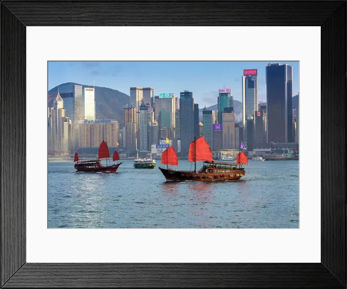 Framed Print : A Red Sail Junk in Hong Kong Harbour, Hong Kong, China Framed Print : A Red Sail Junk in Hong Kong Harbour, Hong Kong, China
