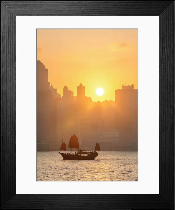 Framed Print : A Red Sail Junk in Hong Kong Harbour, Hong Kong, China Framed Print : A Red Sail Junk in Hong Kong Harbour, Hong Kong, China