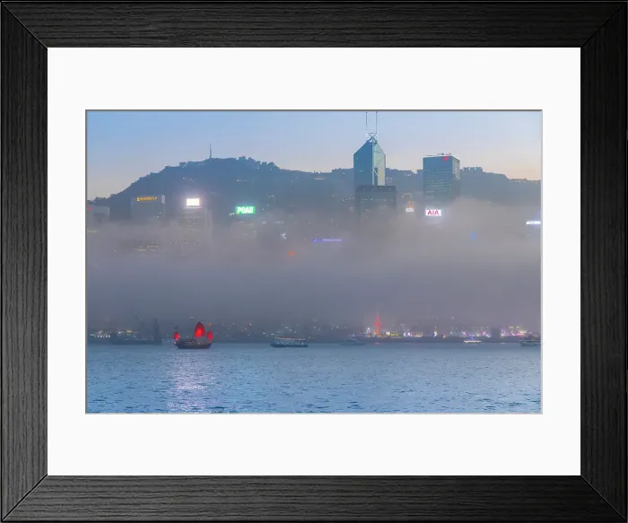 Framed Print : A Red Sail Junk in Hong Kong Harbour, Hong Kong, China Framed Print : A Red Sail Junk in Hong Kong Harbour, Hong Kong, China