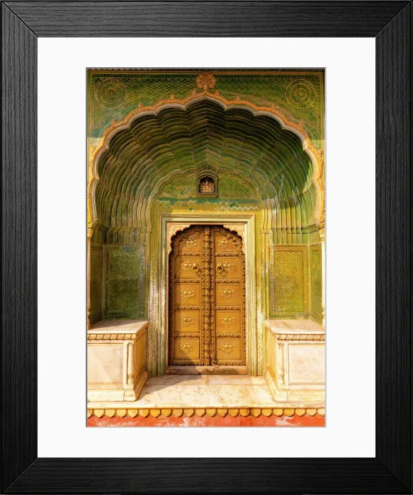 Framed Print : Green Coloured Leheriya Gate with a Ganesha Carving Visible Above the Door, City Palace, Jaipur, Rajasthan, India Framed Print : Green Coloured Leheriya Gate with a Ganesha Carving Visible Above the Door, City Palace, Jaipur, Rajasthan, India