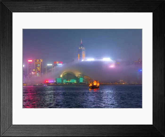 Framed Print : A Red Sail Junk in Hong Kong Harbour, Hong Kong, China Framed Print : A Red Sail Junk in Hong Kong Harbour, Hong Kong, China