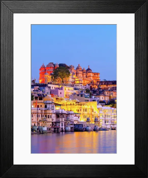 Framed Print : City Palace and Lake Pichola at Dusk, Udaipur, Rajasthan, India, South Asia Framed Print : City Palace and Lake Pichola at Dusk, Udaipur, Rajasthan, India, South Asia
