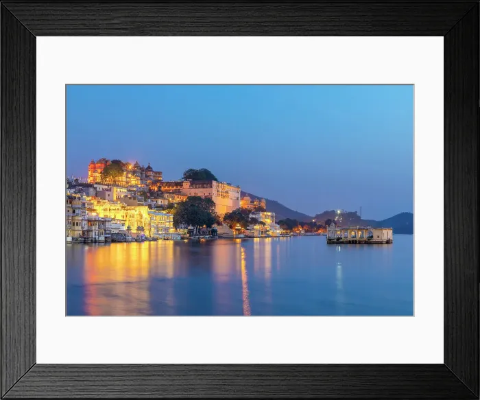 Framed Print : City Palace and Lake Pichola at Dusk, Udaipur, Rajasthan, India, South Asia Framed Print : City Palace and Lake Pichola at Dusk, Udaipur, Rajasthan, India, South Asia