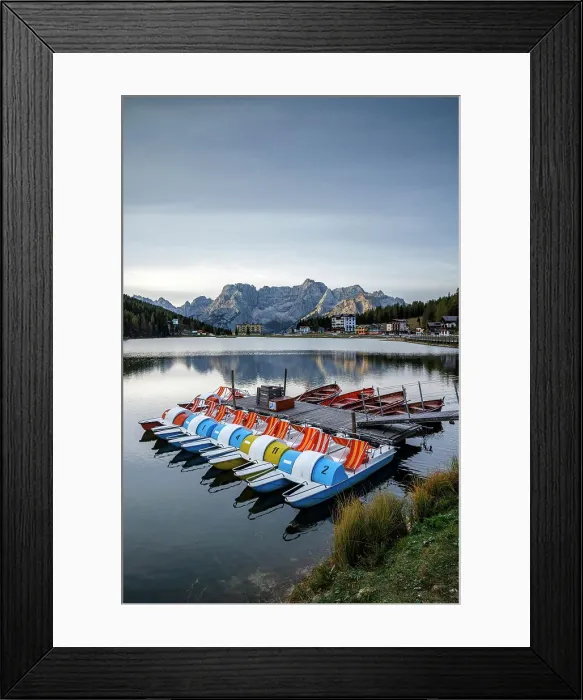 Framed Print : Colourful boats on Laguna Misurina, Dolomites, Auronzo di Cadore, Belluno province, Veneto, Italy Framed Print : Colourful boats on Laguna Misurina, Dolomites, Auronzo di Cadore, Belluno province, Veneto, Italy