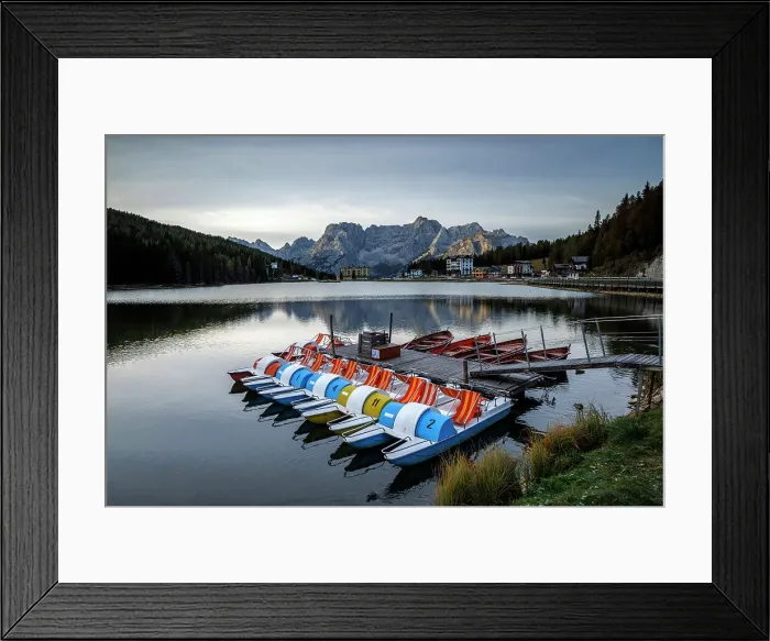 Framed Print : Colourful boats on Laguna Misurina, Dolomites, Auronzo di Cadore, Belluno province, Veneto, Italy Framed Print : Colourful boats on Laguna Misurina, Dolomites, Auronzo di Cadore, Belluno province, Veneto, Italy