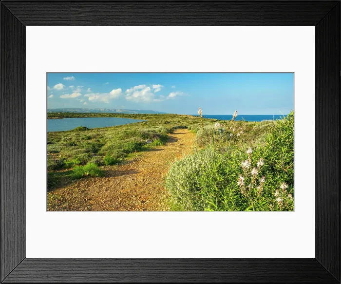 Framed Print : Europe, Italy, Sicily. The nature reserve of Vendicari and one of the path between sea and lagoon Framed Print : Europe, Italy, Sicily. The nature reserve of Vendicari and one of the path between sea and lagoon