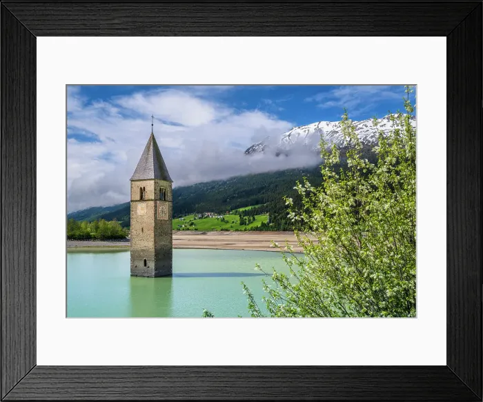 Framed Print : Bell tower emerging from Lake Reschen (Lago di Resia), Graun im Vinschgau-Curon Venosta, Alto Adige-South Tyrol, Italy Framed Print : Bell tower emerging from Lake Reschen (Lago di Resia), Graun im Vinschgau-Curon Venosta, Alto Adige-South Tyrol, Italy