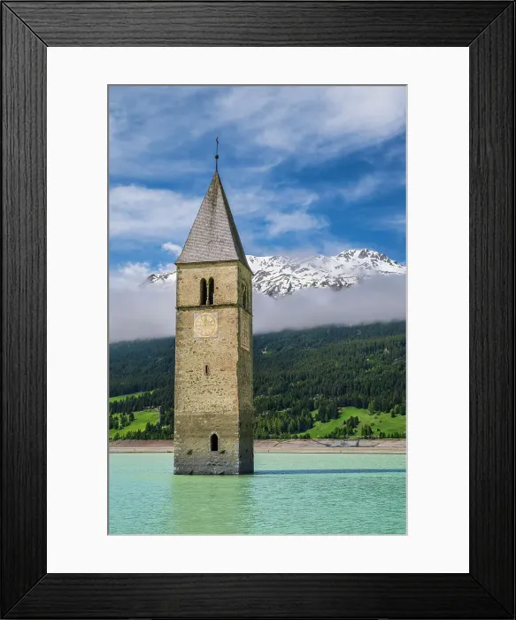 Framed Print : Bell tower emerging from Lake Reschen (Lago di Resia), Graun im Vinschgau-Curon Venosta, Alto Adige-South Tyrol, Italy Framed Print : Bell tower emerging from Lake Reschen (Lago di Resia), Graun im Vinschgau-Curon Venosta, Alto Adige-South Tyrol, Italy