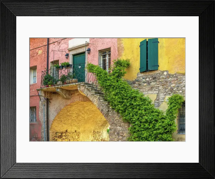 Framed Print : Europe, Italy, Lombardy. a house with a balcony inside the Castle of Pozzolengo Framed Print : Europe, Italy, Lombardy. a house with a balcony inside the Castle of Pozzolengo