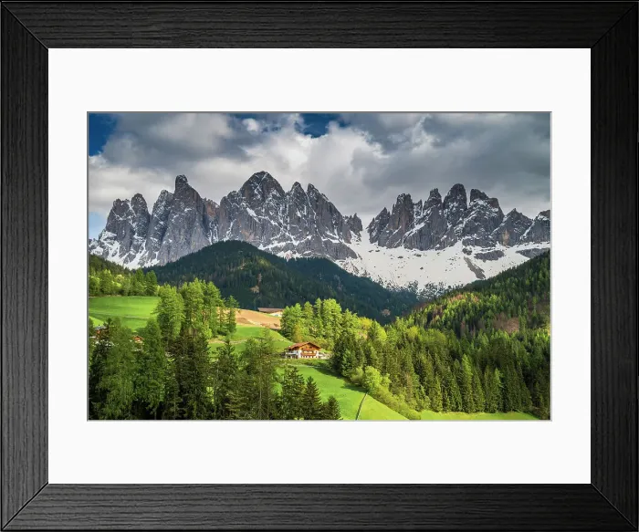 Framed Print : Scenic view over the Odle (Geislergruppe) mountain group, Dolomites, Villnoss-Val di Funes, Alto Adige-outh Tyrol, Italy Framed Print : Scenic view over the Odle (Geislergruppe) mountain group, Dolomites, Villnoss-Val di Funes, Alto Adige-outh Tyrol, Italy