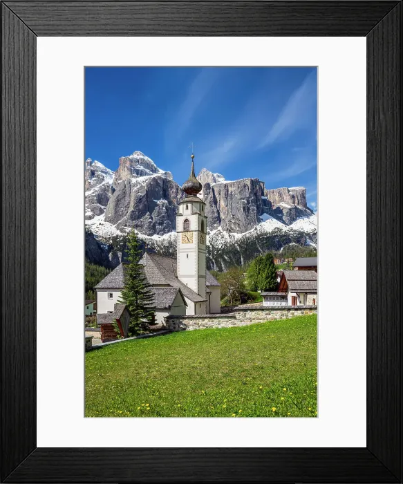 Framed Print : Colfosco-Calfosch with Sella mountain group behind, Val Badia, Dolomites, Alto Adige-South Tyrol, Italy