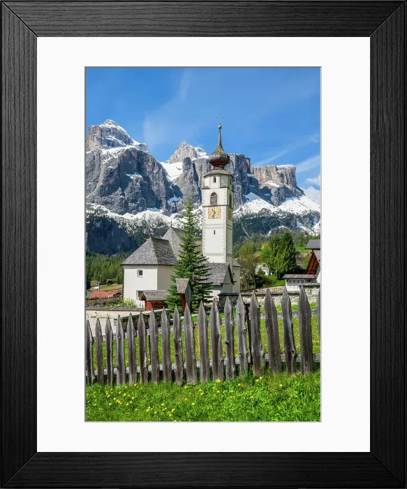 Framed Print : Colfosco-Calfosch with Sella mountain group behind, Val Badia, Dolomites, Alto Adige-South Tyrol, Italy
