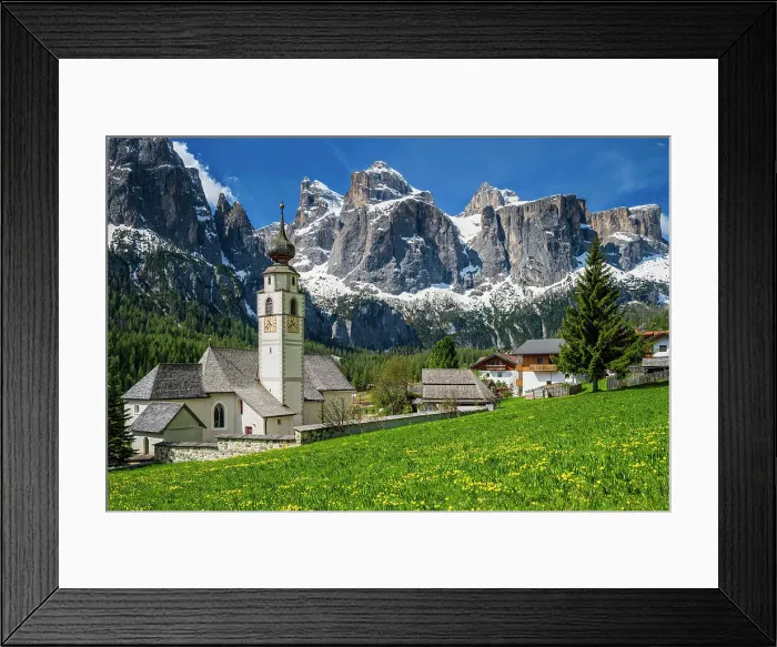 Framed Print : Colfosco-Calfosch with Sella mountain group behind, Val Badia, Dolomites, Alto Adige-South Tyrol, Italy Framed Print : Colfosco-Calfosch with Sella mountain group behind, Val Badia, Dolomites, Alto Adige-South Tyrol, Italy