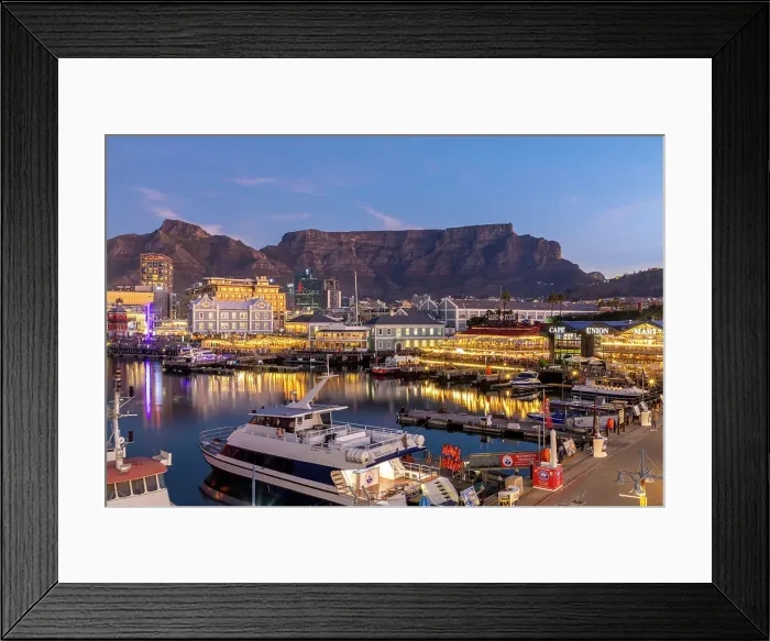 Framed Print : V & A Waterfront and Table Mountain at Dusk, Cape Town, Western Cape Province, South Africa Framed Print : V & A Waterfront and Table Mountain at Dusk, Cape Town, Western Cape Province, South Africa