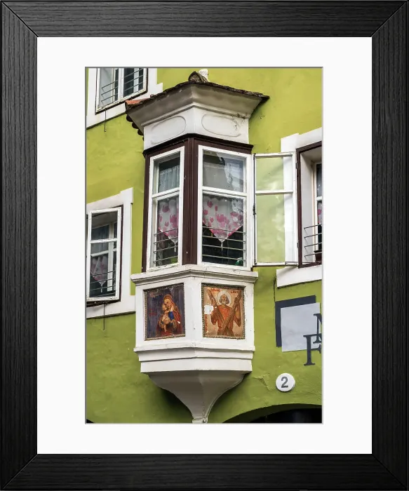 Framed Print : Bay window house, Klausen-Chiusa, Alto Adige-South Tyrol, Italy